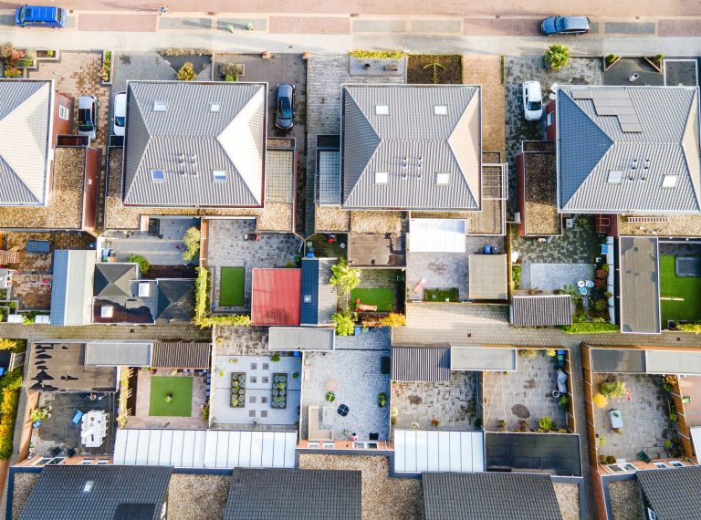 Dutch Suburban area with modern family houses, newly build modern family homes in the Netherlands, dutch family house in the Netherlands, newly build street with modern house